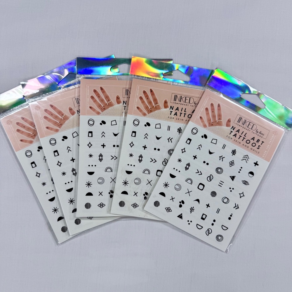 Inked by Dani Nail Art Tattoos Lot of 5 Packs Black Geometric Minimalist Vegan